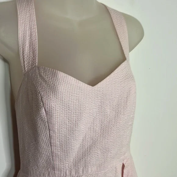 Lauren James Dress The Livingston Oxford Dress Pink Seersucker Bow Tie Back - Picture 2 of 9